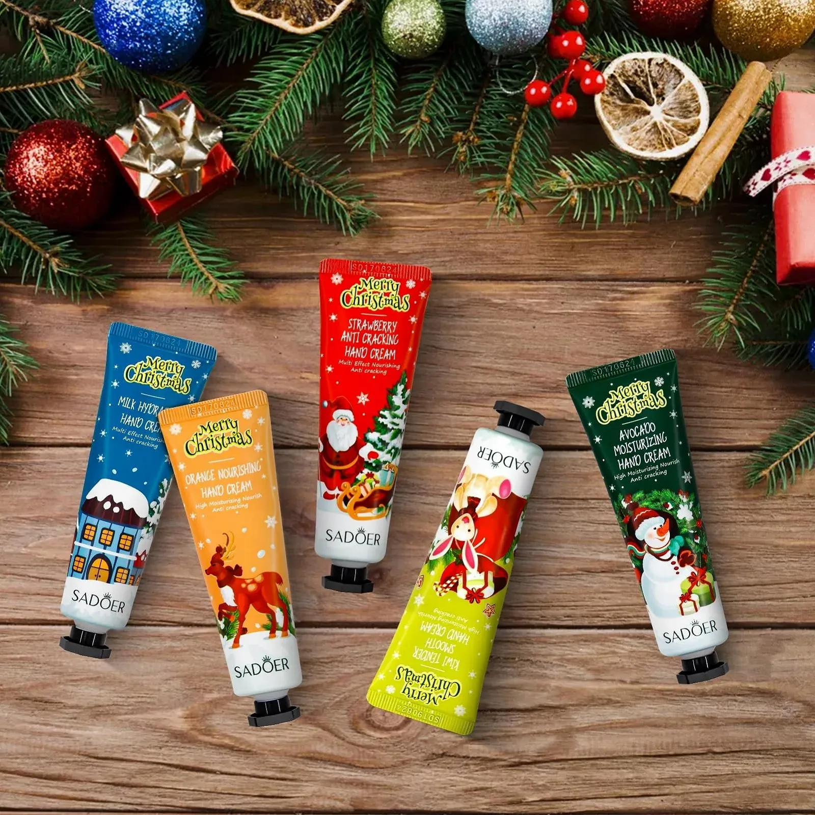 Набір різдвяних кремів для рук, 5 штук Зволожуючий крем для сухих потрісканих рук, 5 x 30 мл, фото №5 Набір різдвяних кремів для рук, 5 штук Зволожуючий крем для сухих потрісканих рук, 5 x 30 мл, фото №5