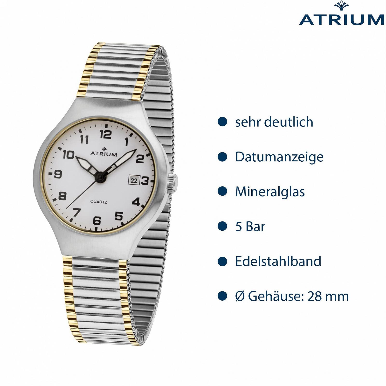 Женские аналоговые кварцевые часы Atrium A27-64, нержавеющая сталь, 5 Bar, дата, люминесцентные стрелки, гибкий браслет, двухцветный, фото №4