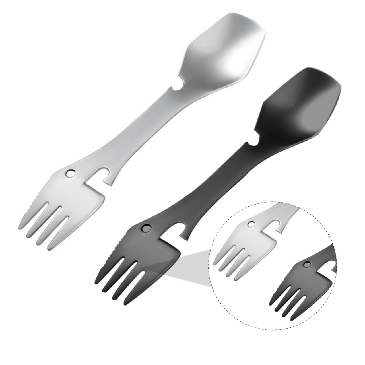 Набір Sosoport Löffel 6 STK Ложка для кемпінгу, Пікніка, Спорк і ніж Кемпінговий посуд із нержавіючої сталі Спорк для кемпінгу, подорожей, з нержавіючої сталі, фото №5