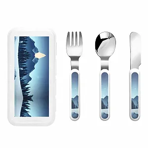 Набір дитячих столових приборів з принтом "Засніжений ліс", на три предмети - Фото 1