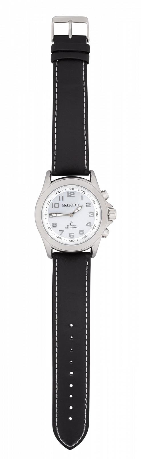 Говорящие наручные радиочасы Marschall German 1146wl с солнечной панелью для слепых, пожилых людей и людей с деменцией черный кожаный ремешок, фото №2