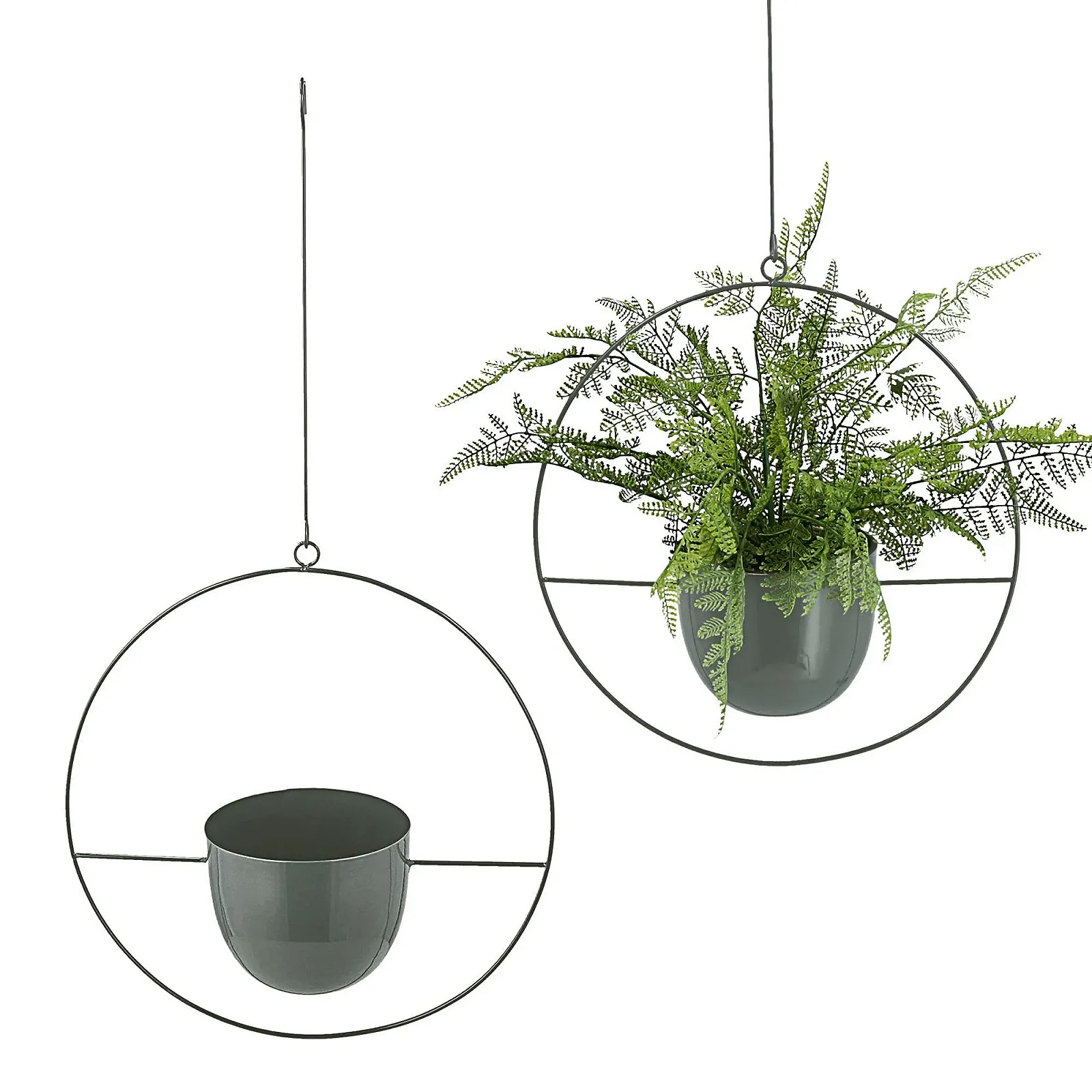 Підвісний кошик Cepewa для квітів металевий Круглий Сірий, фото №2