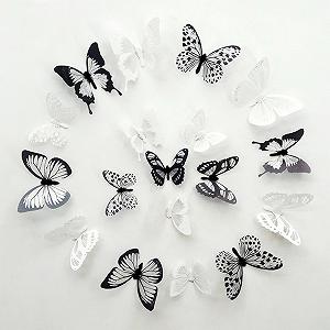 Наклейки на стіну 3D Butterfly 72 шт чорно-білі - Фото 1