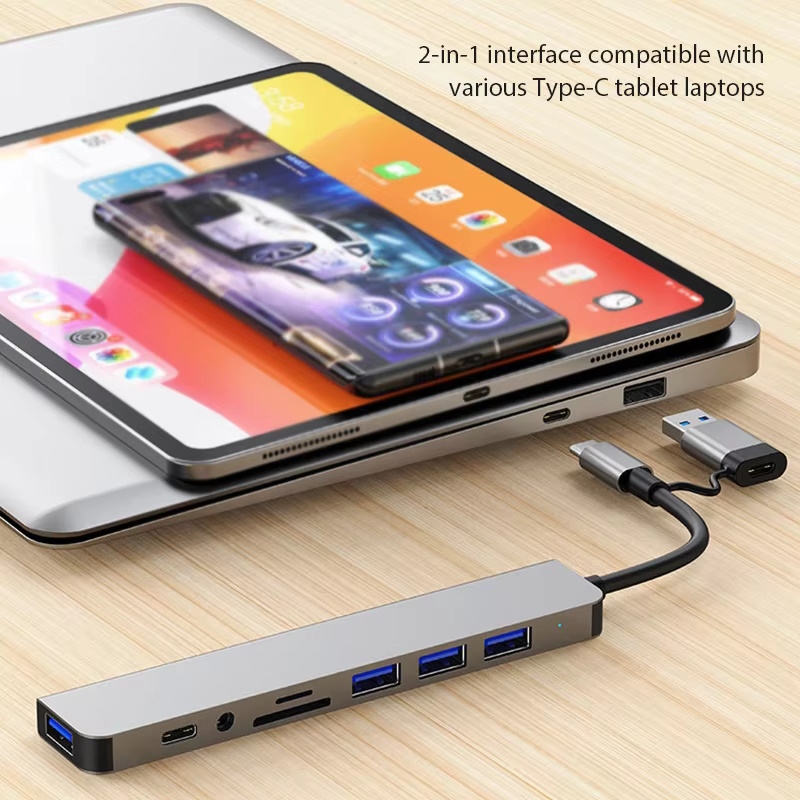 Адаптер Onvian HUB 8in1 USB to USB-4шт/TF SD Slot/3.5 Jack/USB-C Adapter, фото №7