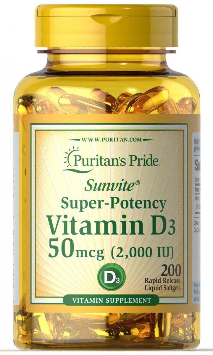 Витамин D3 Puritan's Pride Vitamin 2000iu 200 Softgels, фото №1