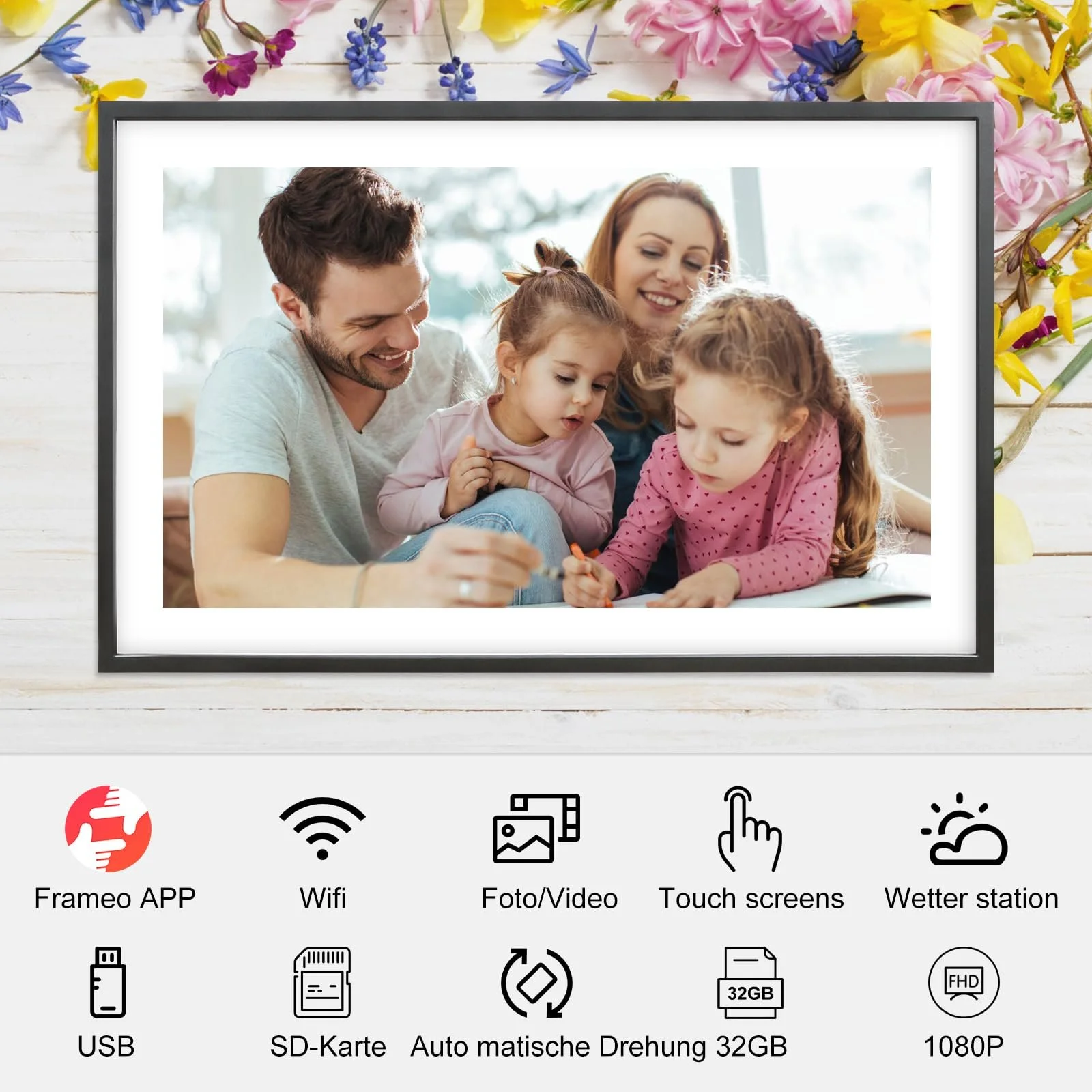 Цифровая фоторамка Frameo 15.6 дюйма 32 GB 1920 x 1080 IPS FHD Touch Screen, фото №2
