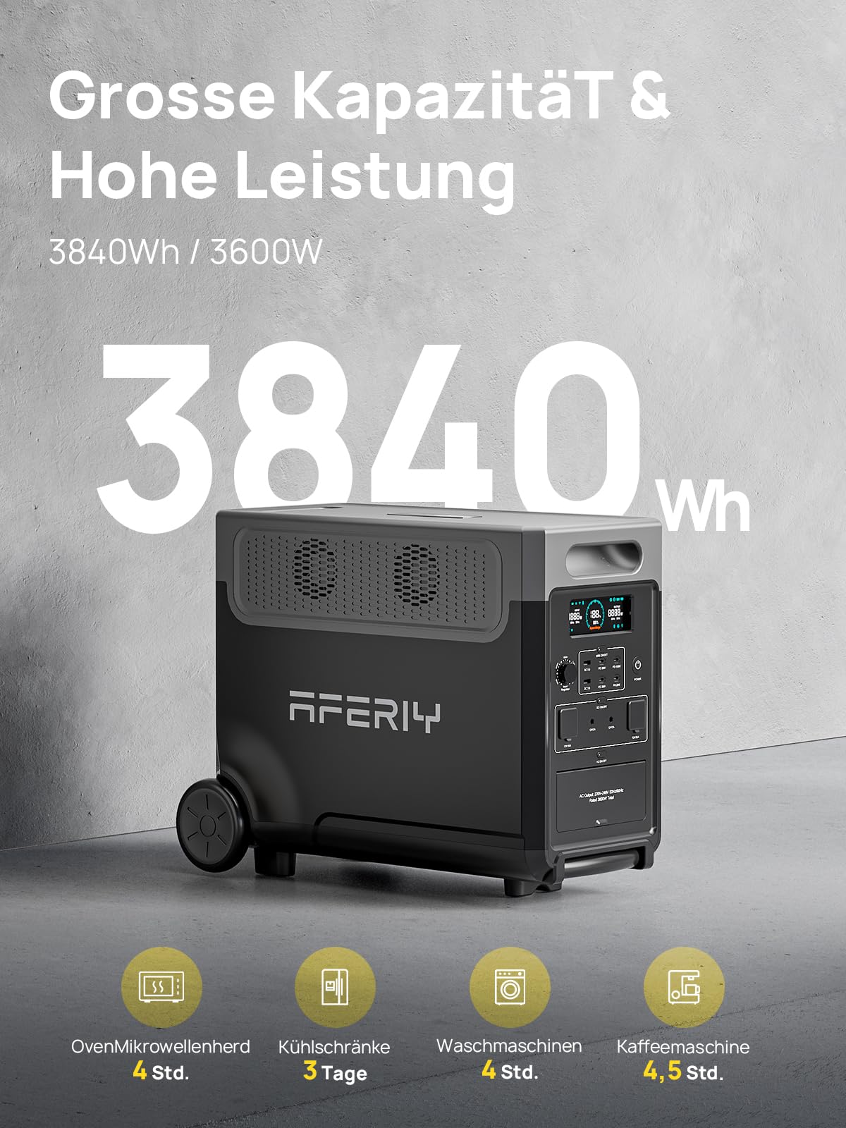 Портативна електростанція AFERIY Solar 3600 Вт 400 Вт панель 3840 Вт·год LiFePO4 акумулятор, фото №4