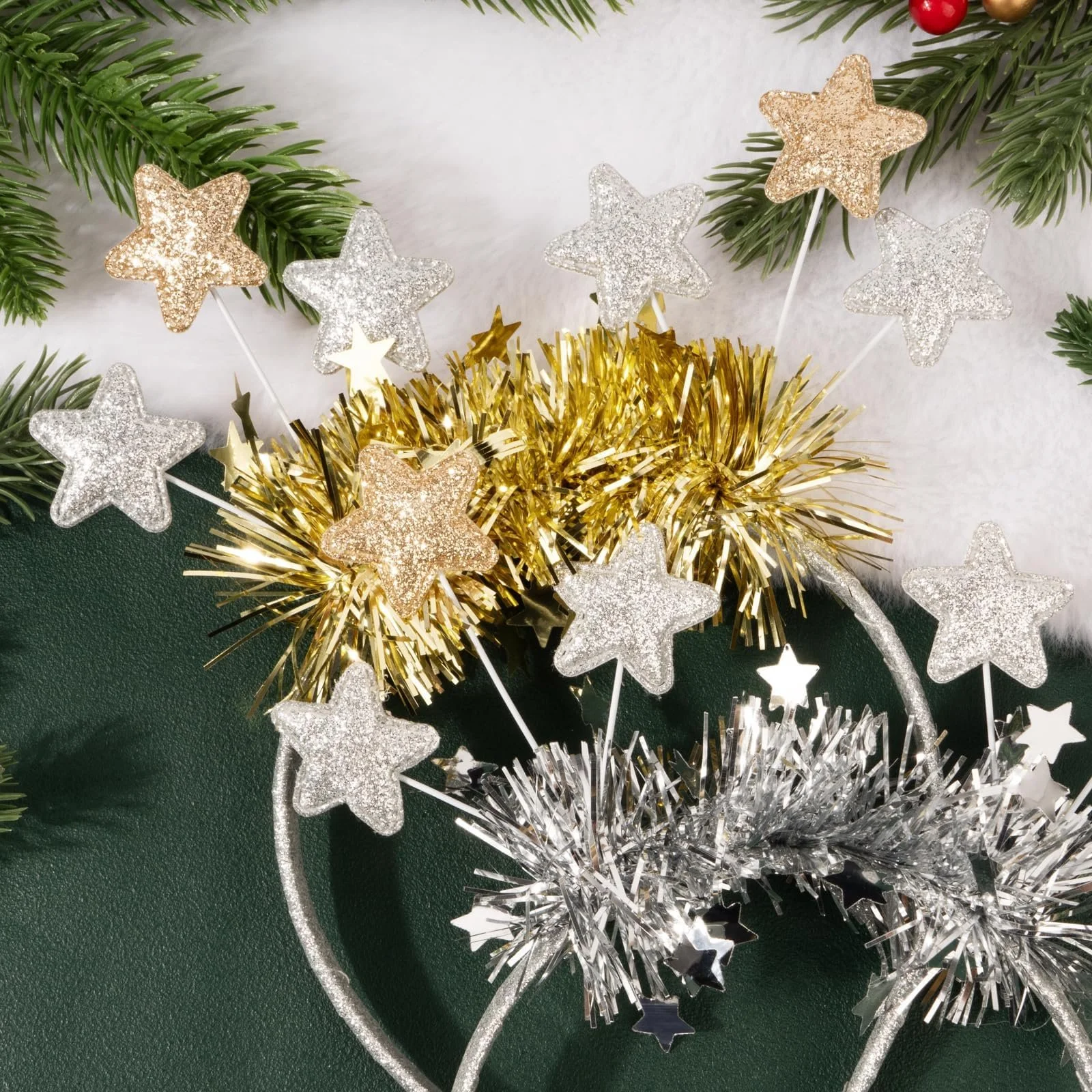 Обруч Рождественские звезды с блестками, 2 шт., фото №3