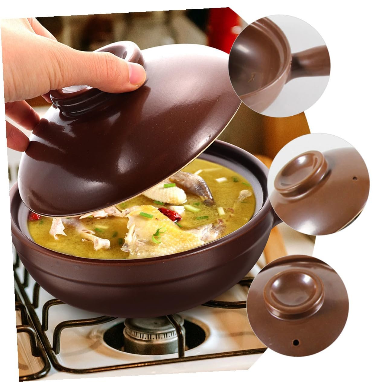 Керамічний Ківш VICASKY з літієвої кераміки жаростійкий з кришкою для плити та дому, фото №7