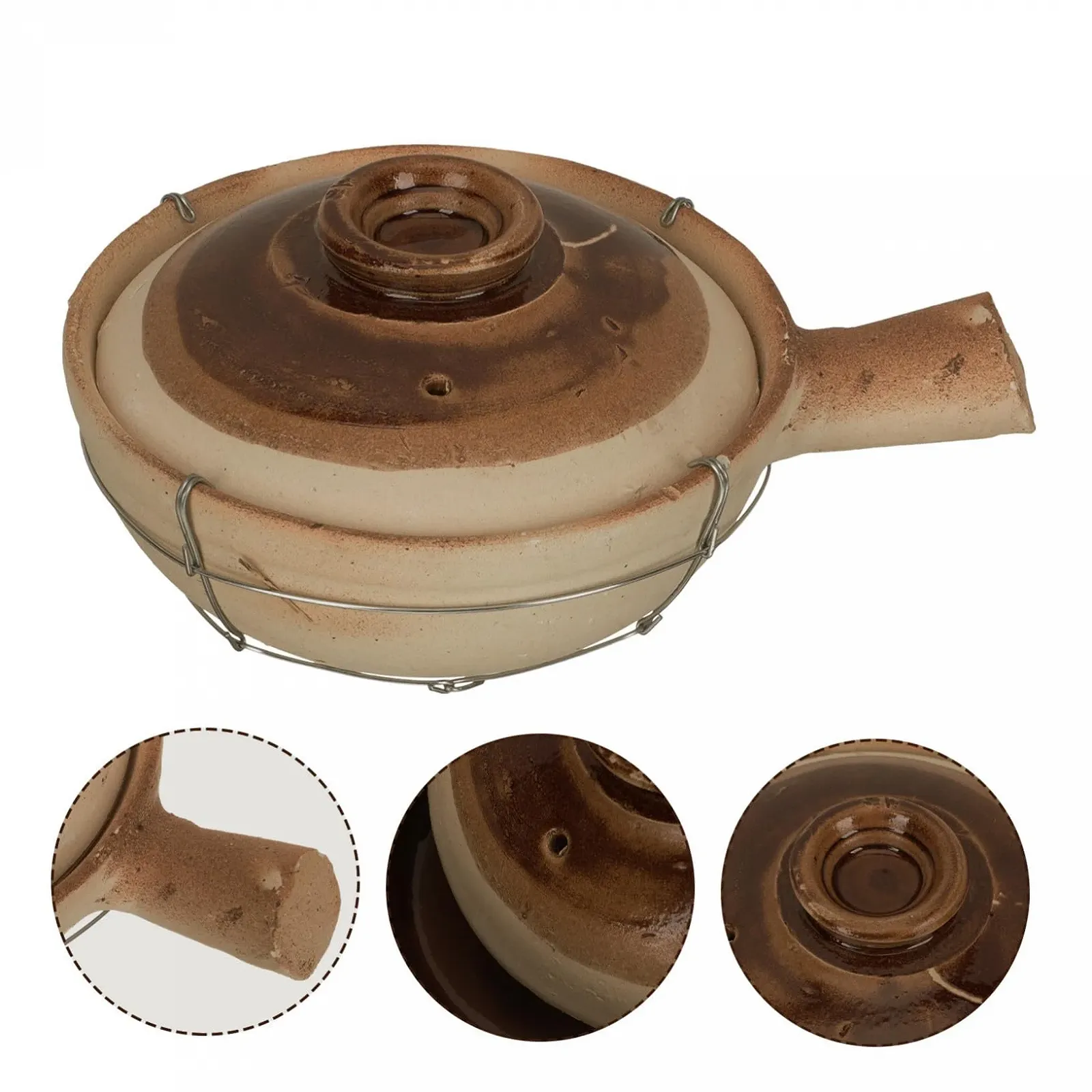 Керамічний горщик для приготування їжі китайський з ручкою та отвором для пари, фото №3