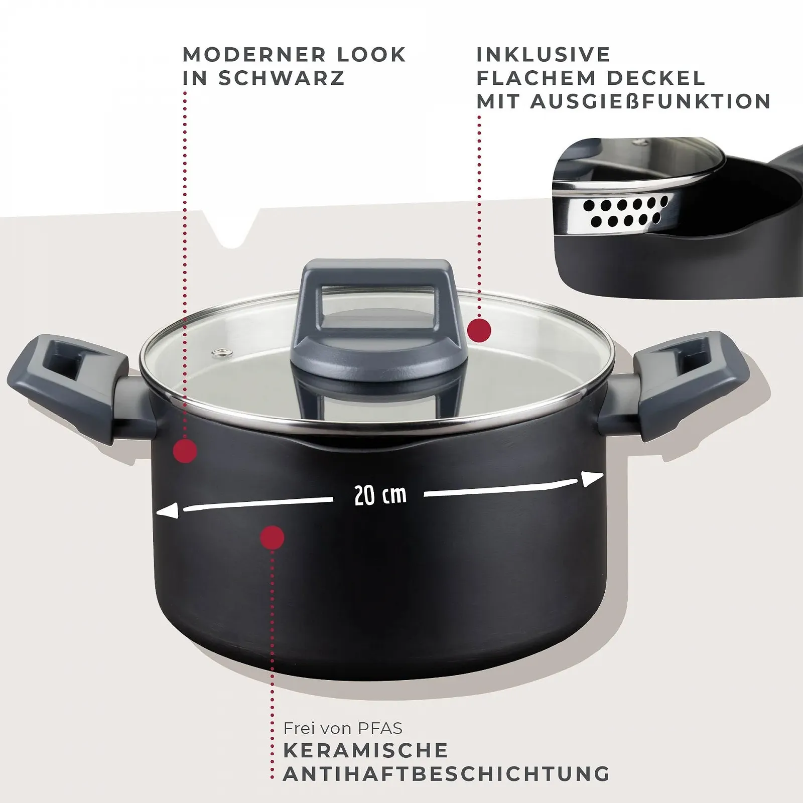 Кастрюля Fackelmann Statement 20 см с керамическим покрытием из переработанного алюминия с антипригарным покрытием, фото №2 Кастрюля Fackelmann Statement 20 см с керамическим покрытием из переработанного алюминия с антипригарным покрытием, фото №2