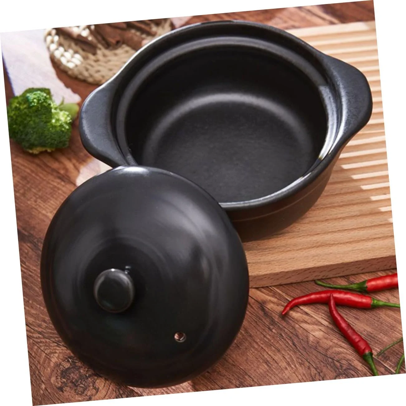 Кастрюля-жаровня Gatuida керамическая термостойкая с двойными ручками, фото №5