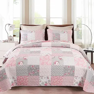 Покривало DECMAY 220 x 240 см Рожеве клаптикове покривало на ліжко - Фото 1