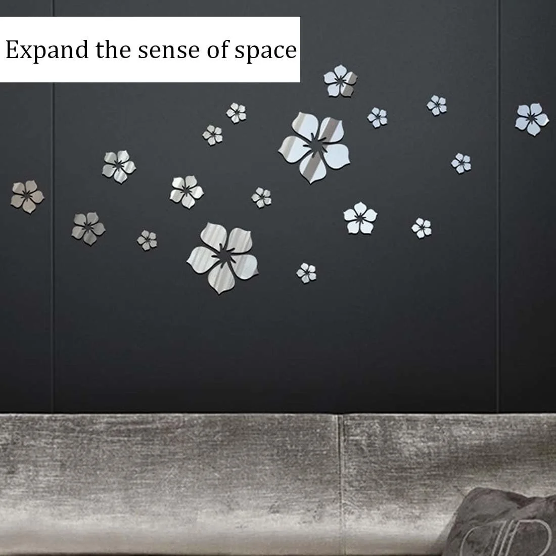 Наклейки на стіну Набір 18 шт. Акрилові квіти Метелики 3D Дзеркальні Сріблястий, фото №4