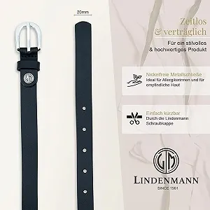Кожаный ремень LINDENMANN Женский 20 мм Из цельной коровьей кожи Черный synthetic.ua - Фото 1