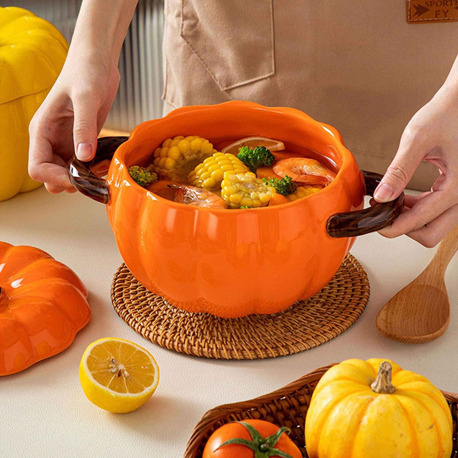 Гусятниця керамічна у формі гарбуза порцелянова з кришкою та ручками рожева, фото №3 Гусятниця керамічна у формі гарбуза порцелянова з кришкою та ручками рожева, фото №3