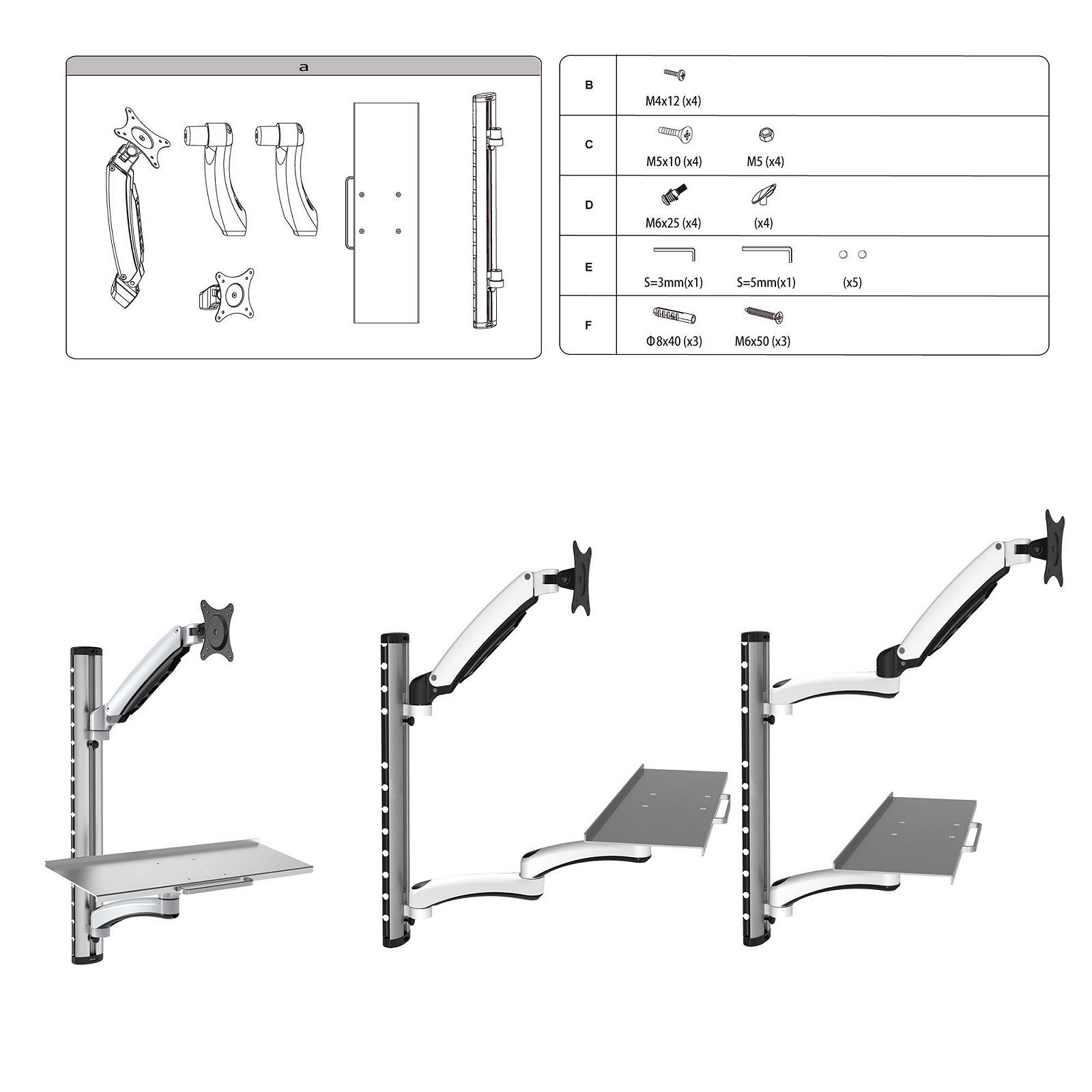Тримач для монітора HFTEK FY02CWS настінний для екранів 13-27 дюймів з VESA 75/100 з тримачем для клавіатури, фото №3 Тримач для монітора HFTEK FY02CWS настінний для екранів 13-27 дюймів з VESA 75/100 з тримачем для клавіатури, фото №3