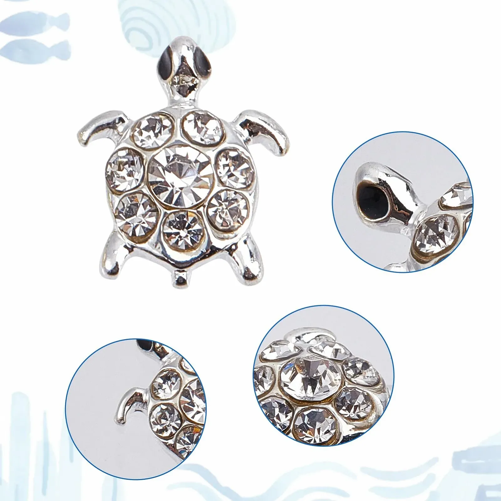 Подвески для ногтей Черепаха NICENEEDED 24 шт, 3D украшения для ногтей в виде черепахи с камнями, блестящие украшения для маникюра, фото №3