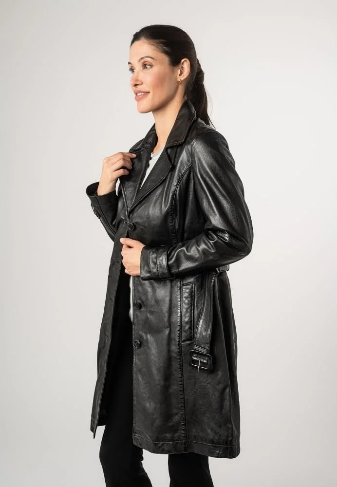 Тренч Жіночий Mauritius Шкіряний Наппа з Ягняти Чорний, фото №3