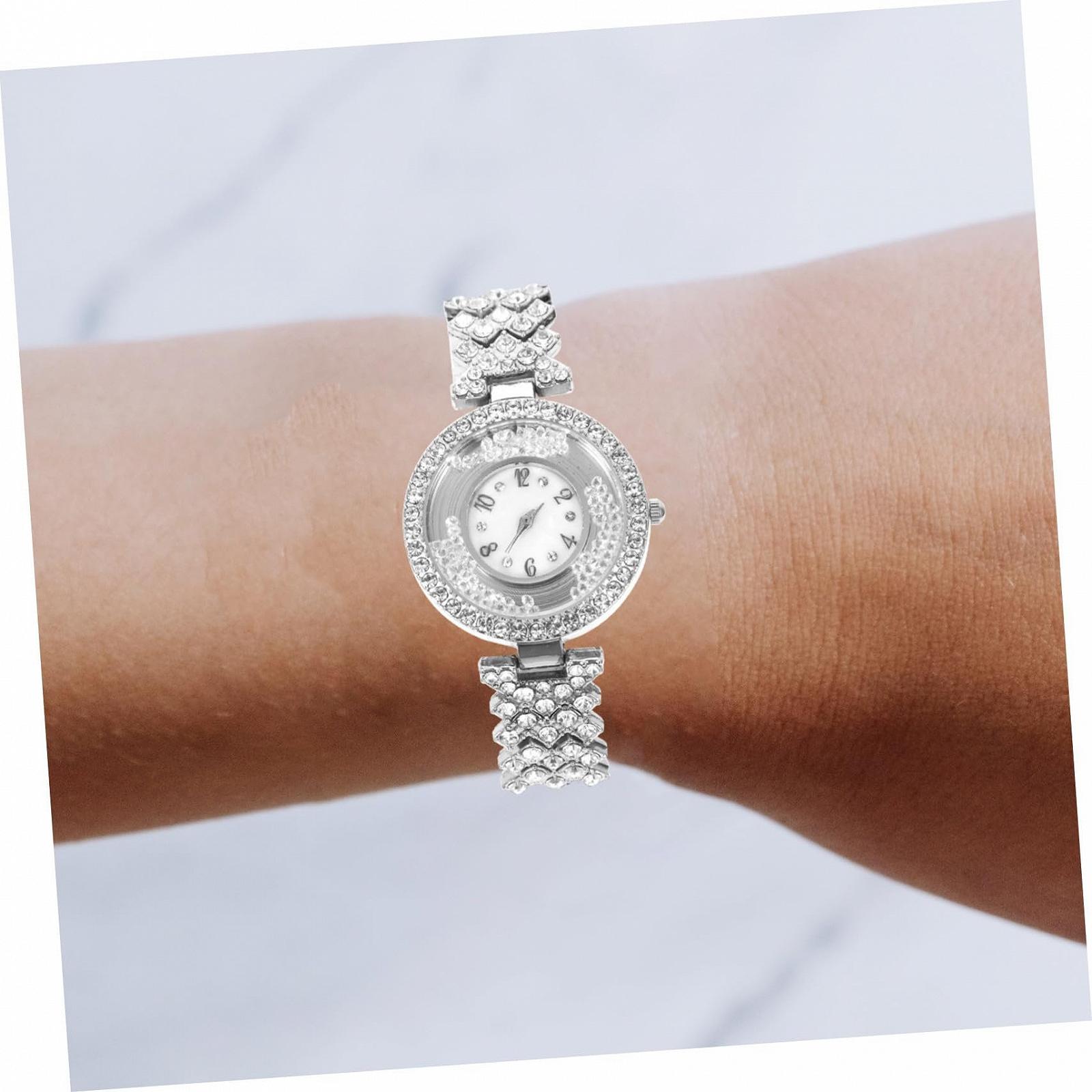 Часы PartyKindom Женские серебристые из нержавеющей стали с блестящими стразами, фото №3