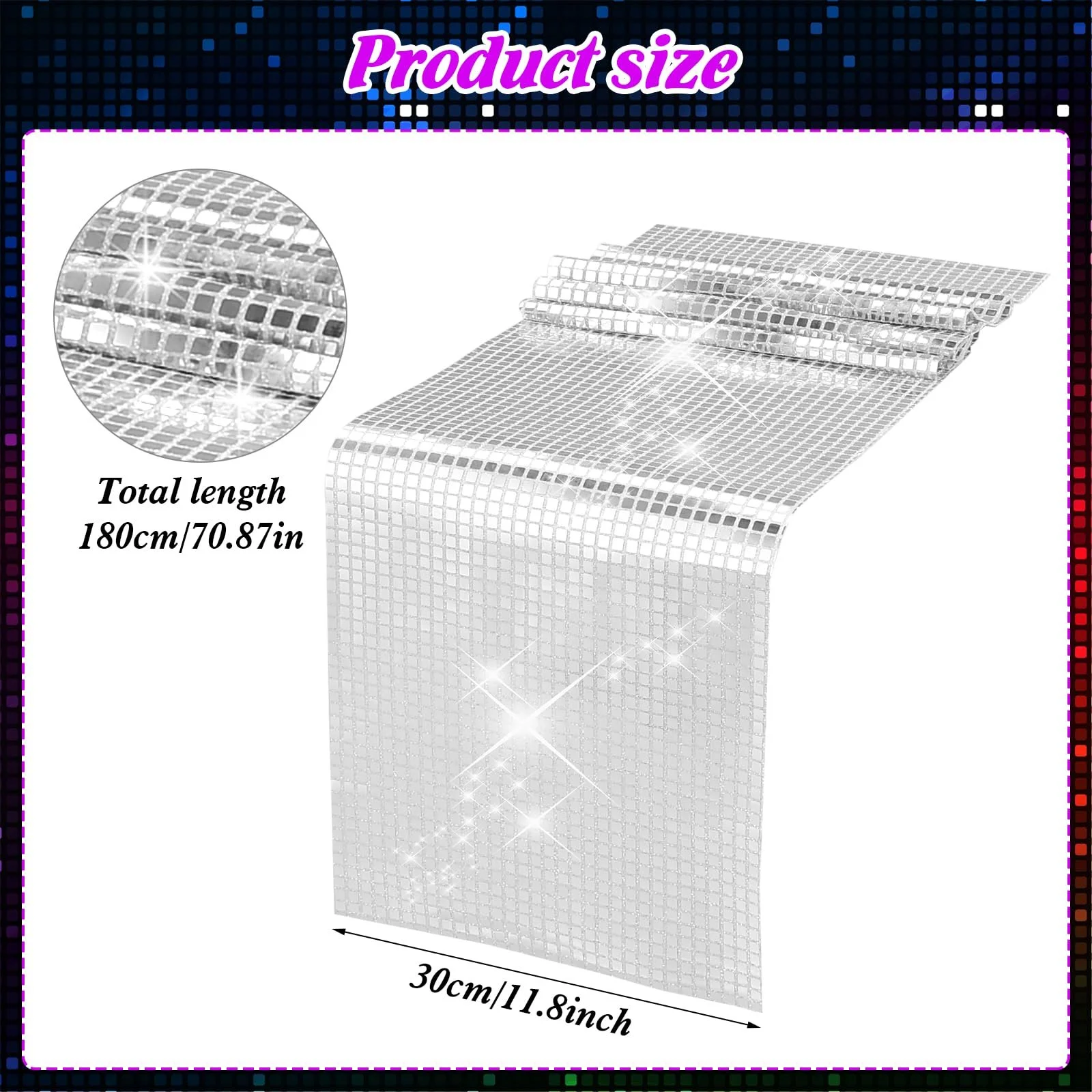 Ранер Disco Party 30 x 180 см з паєтками срібляста, фото №2 Ранер Disco Party 30 x 180 см з паєтками срібляста, фото №2