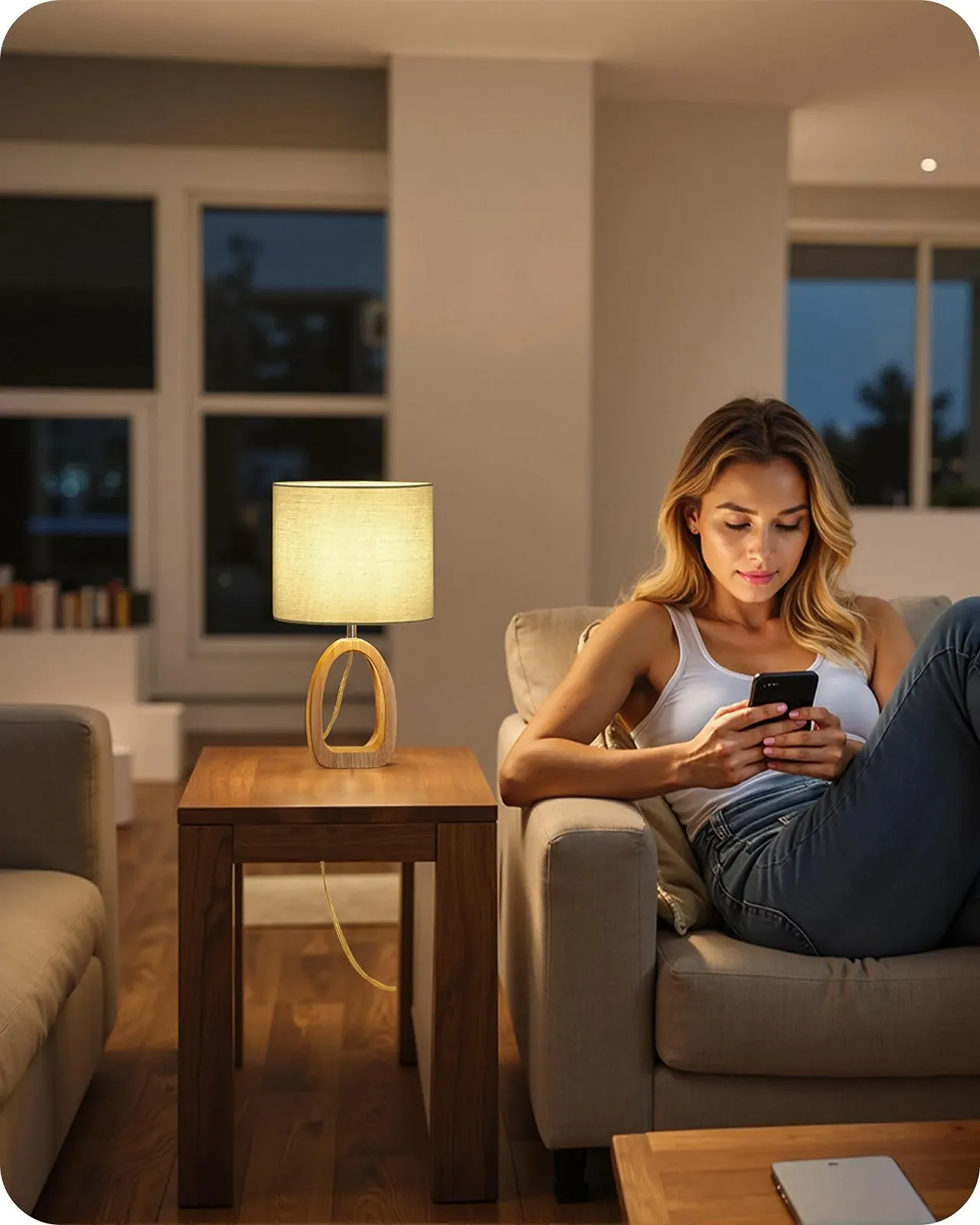 Настільні лампи ZME07TLDP205 Набір 2 шт. Дерево E27 2700K Бежеві 36 см, фото №7