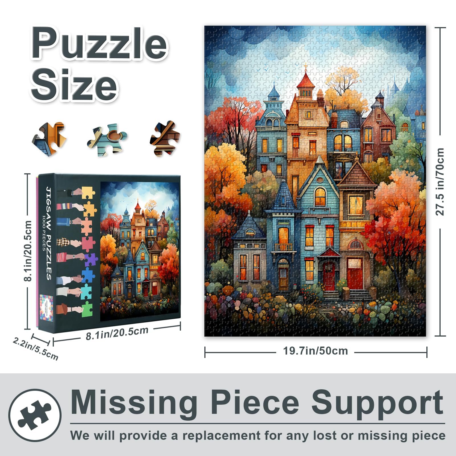 Пазли Coloured House with Trees 1000 елементів 70 х 50 см Blue Sky, фото №2