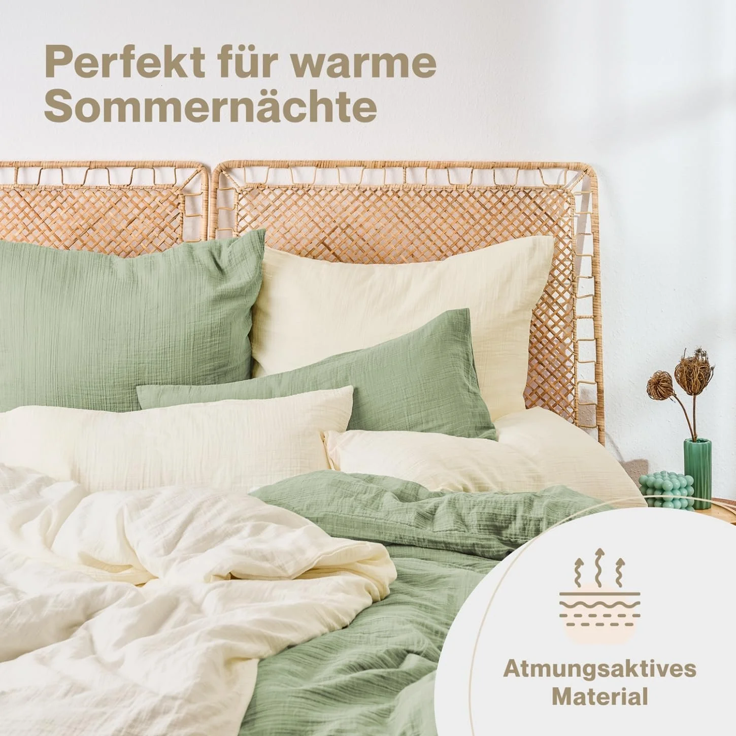 Постільна білизна Blumtal Musselin 135x200 см бавовна OEKO-TEX з наволочкою 80x80 см зелена, фото №3