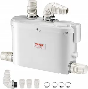 Купити Каналізаційна установка VEVOR FLO500 / 500 Вт / 110 л/хв / Напір 8 м / 4 входи / Подрібнювач із нержавіючої сталі / Біла - Фото 1 Каналізаційна установка VEVOR FLO500 / 500 Вт / 110 л/хв / Напір 8 м / 4 входи / Подрібнювач із нержавіючої сталі / Біла - Фото 1