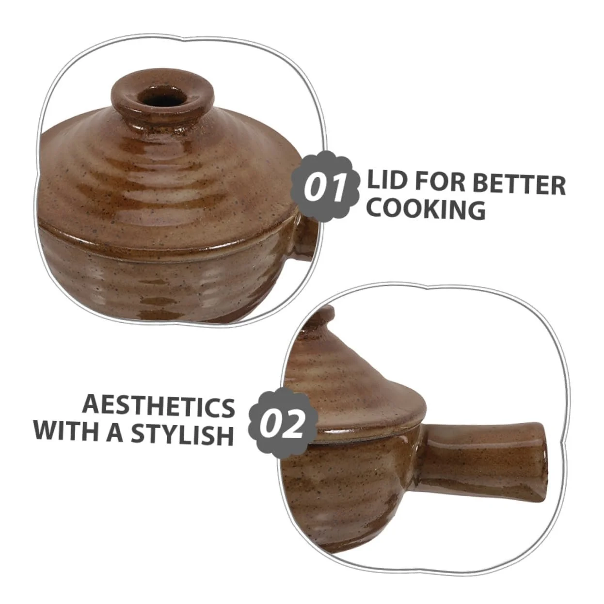 Набір із 2 горщиків Ciieeo японський стиль груба кераміка з кришкою та ручкою для мікрохвильової печі, фото №3