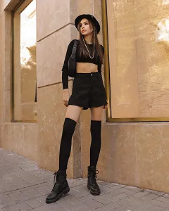 Чорні півсезонні чулки над коліном для дівчини - Фото 1