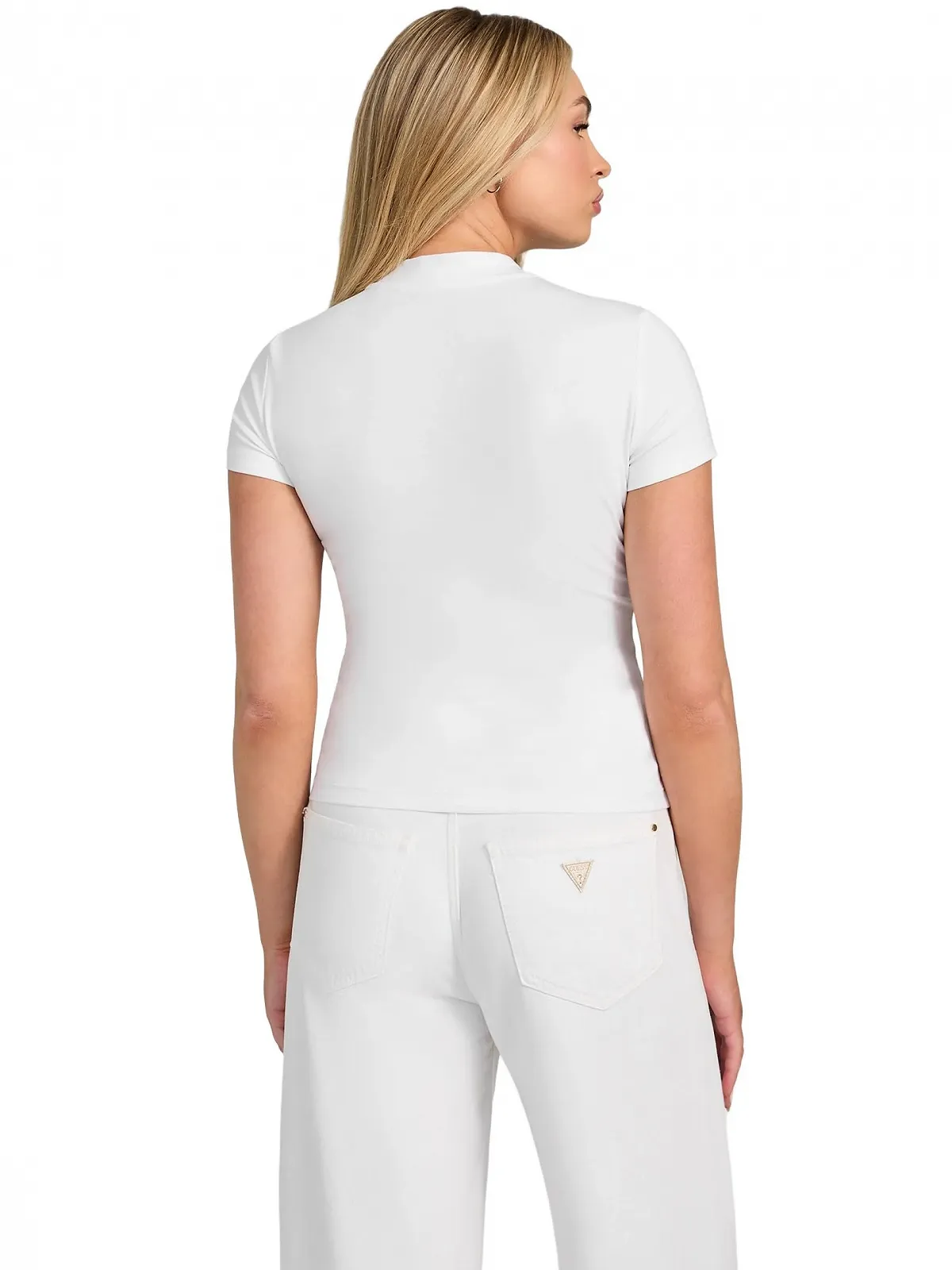 Футболка GUESS жіноча з короткими рукавами, коміром-стійкою, 4 г, чисто біла, маленька, фото №5