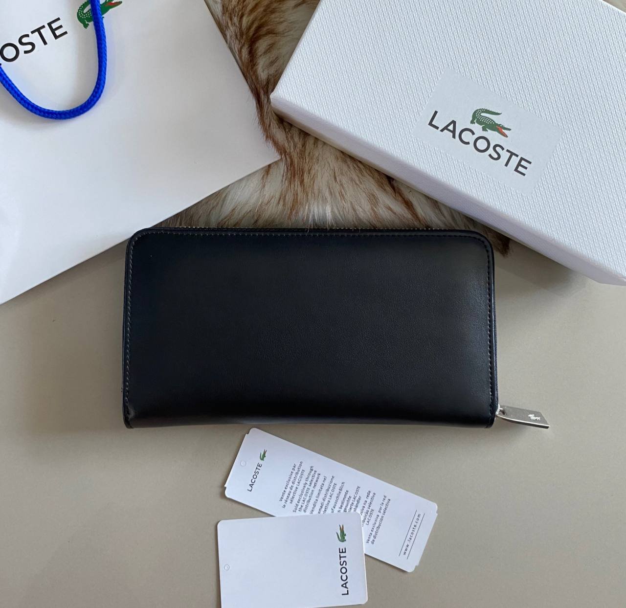 Мужской кожаный кошелек на молнии Lacoste, фото №2