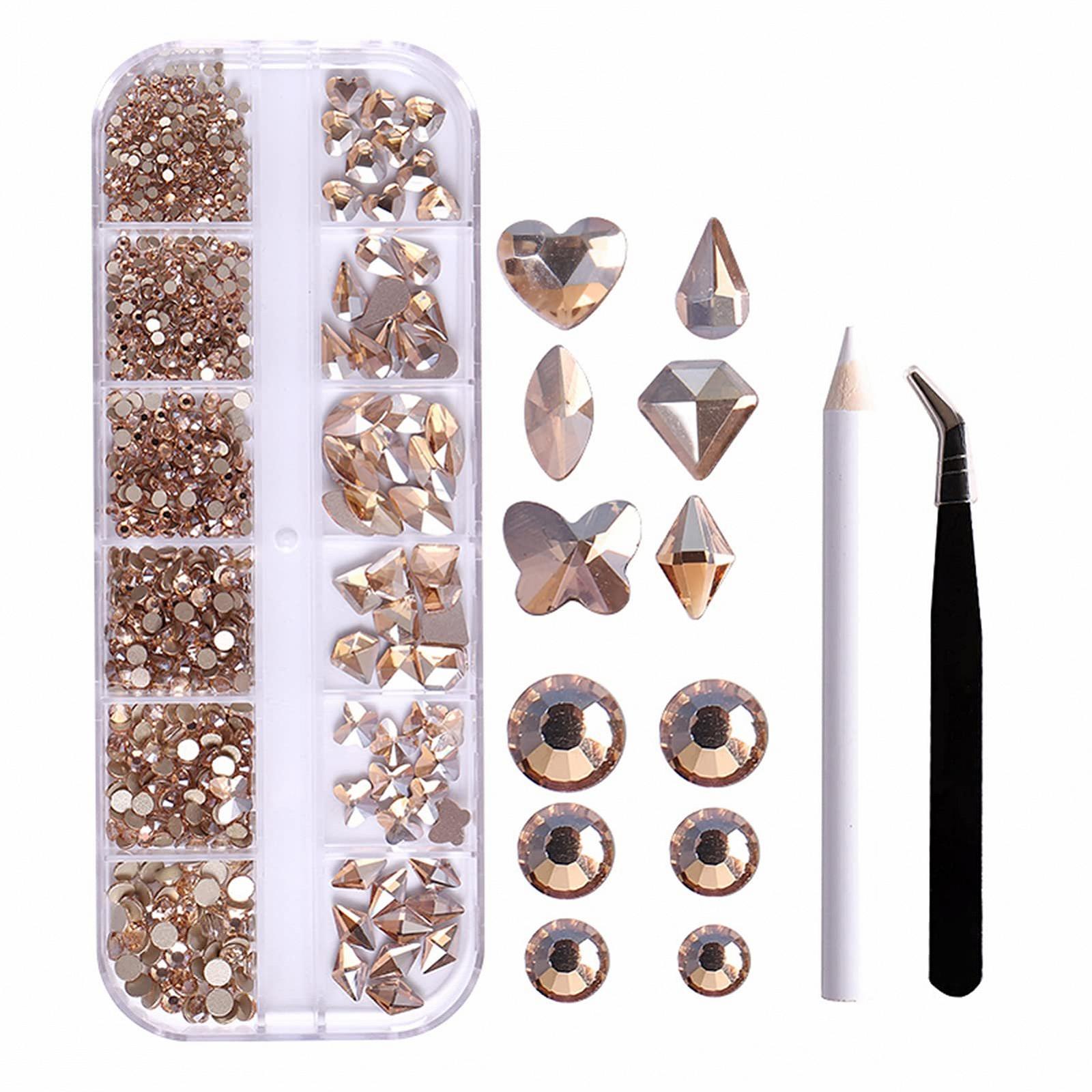 Стразы специальной формы 12 Grill Flat Diamonds Набор инструментов для маникюра Point Drill Pen + Curved Tweezers Dazzling Nail Art Decoration DIY Accessories, фото №1