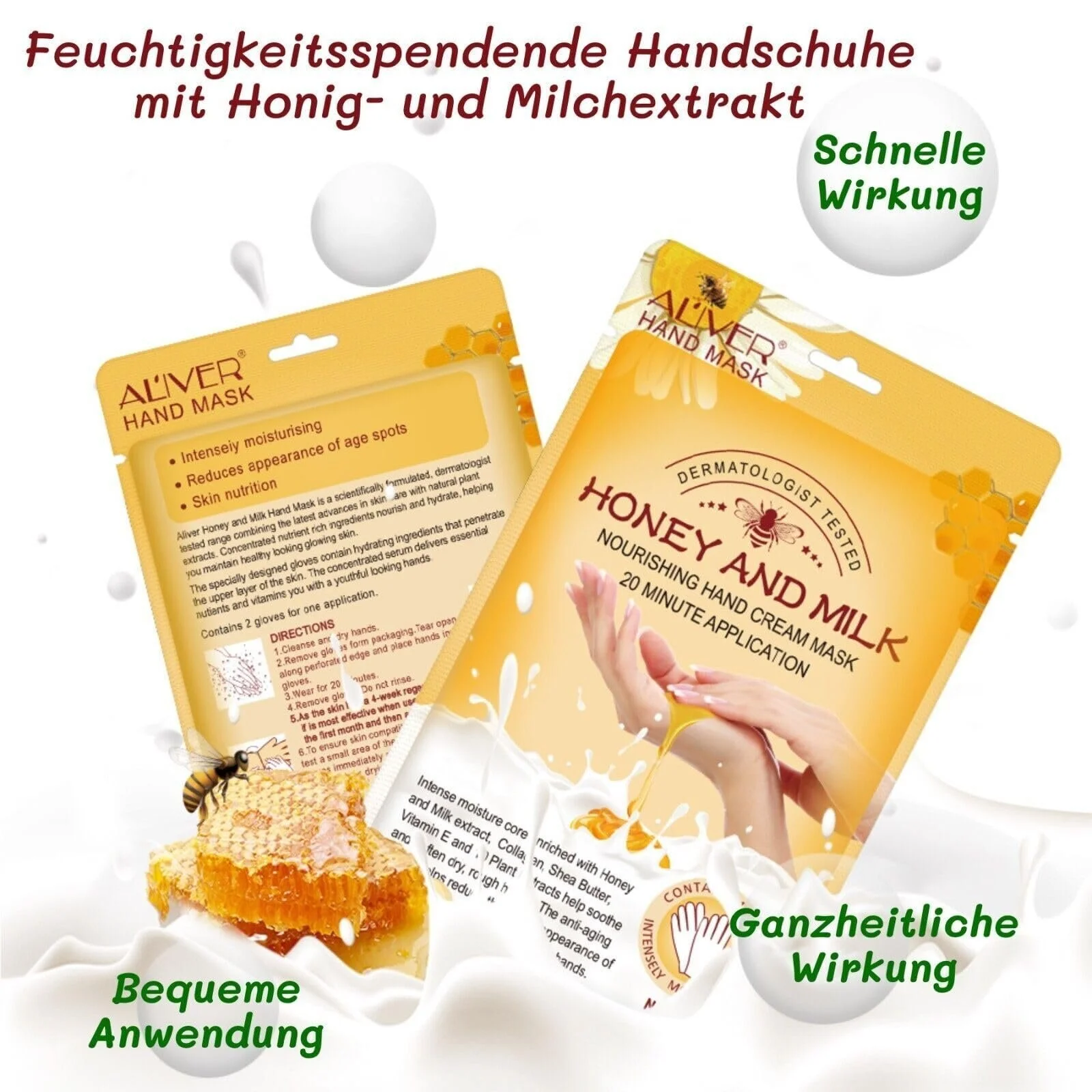 Маска для рук P-Beauty 5 пар с экстрактом меда и молока | Отшелушивающая маска | Крем и уход за руками | Антивозрастной эффект | Увлажняющие перчатки с витаминами, минералами и коллагеном | Для сухой, потрескавшейся кожи рук, фото №2