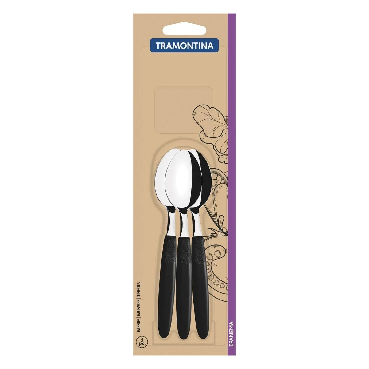 Ложка чайна Tramontina Ipanema 3 шт, нержавіюча сталь, чорний, фото №2
