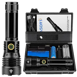 LED Ліхтар ASORT Надзвичайно яскравий 500 000 люмен, Супер яскравий Zoomable USB Перезаряджуваний Тактичний з 6 режимами освітлення, IP67 Водонепроникний з кобурою для кемпінгу, походів, активного відпочинку, надзвичайних ситуацій - Фото 1