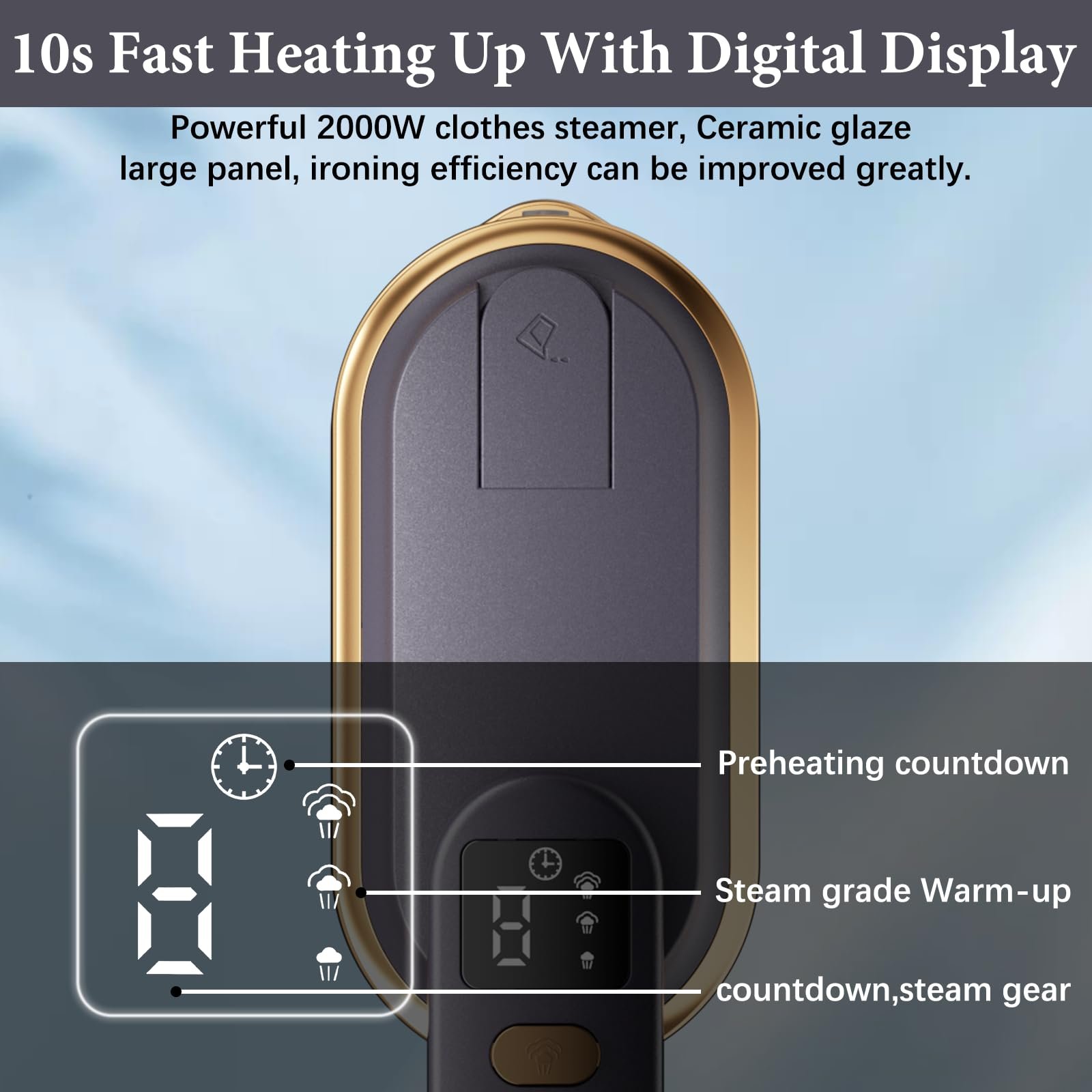 Вертикальний відпарювач 2000 Вт 180° ручка, що обертається Сірий, фото №2