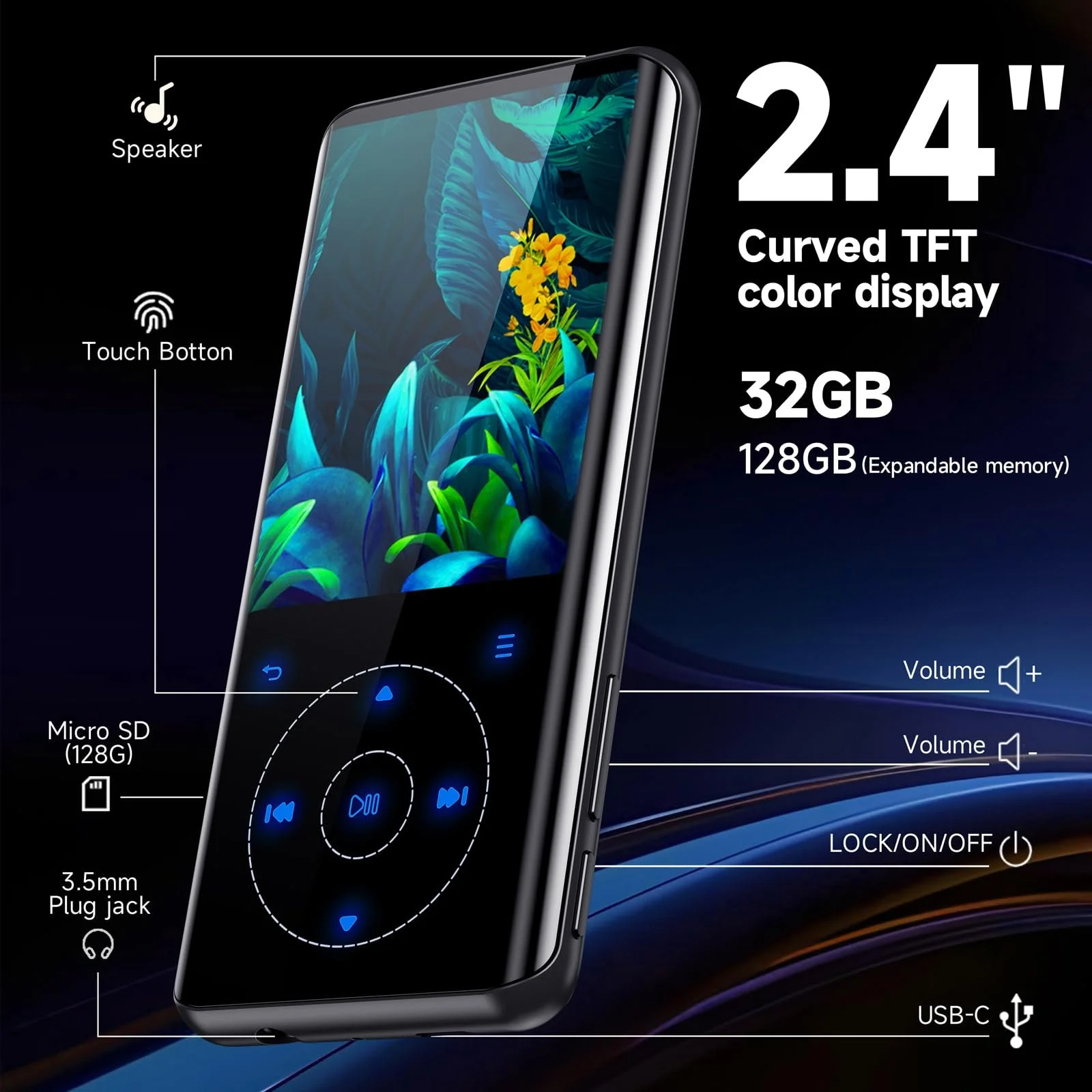MP3-плеєр Tihoosky 32GB Black, фото №2