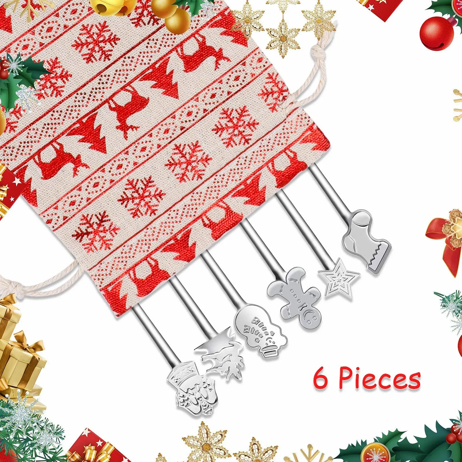 Ложка з нержавіючої сталі HOWAF Різдвяна, 6 шт, для кави, чаю, десертів, фото №4