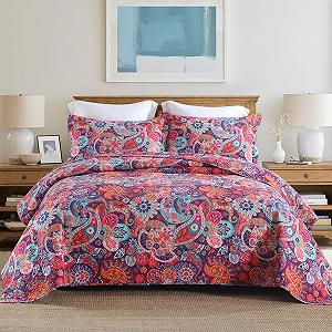 Покривало Бавовна VISIMISI Квітковий Paisley Богемний Червоний Чудовий візерунок Розмір Queen - Фото 1