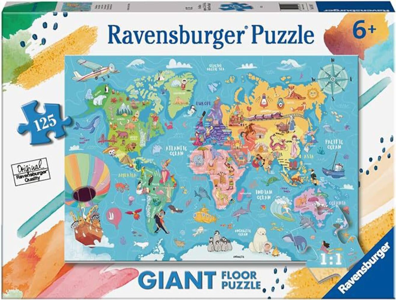 Підлоговий пазл Ravensburger World Map Puzzle Collection 125 елементів для дітей від 6 років, фото №1