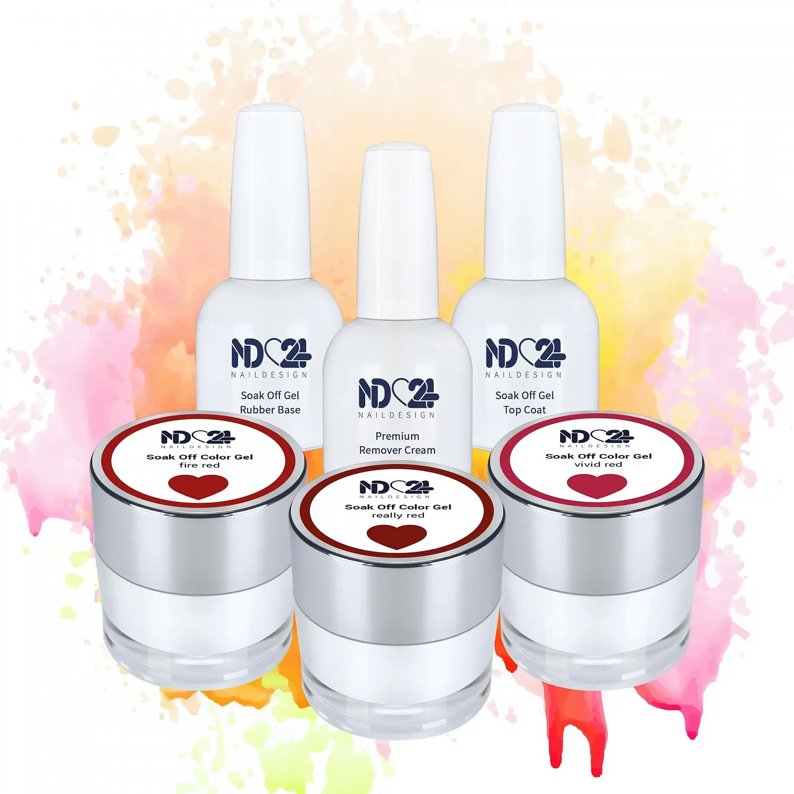 Гель-лак ND24 Premium Bundle Red Base Soak Off Gel Collection База Rubber Top Coat и Cream Remover - высокопигментированный UV LED гель-лак - насыщенный цвет, прочный - легко снимается - 6 шт., фото №1 Гель-лак ND24 Premium Bundle Red Base Soak Off Gel Collection База Rubber Top Coat и Cream Remover - высокопигментированный UV LED гель-лак - насыщенный цвет, прочный - легко снимается - 6 шт., фото №1