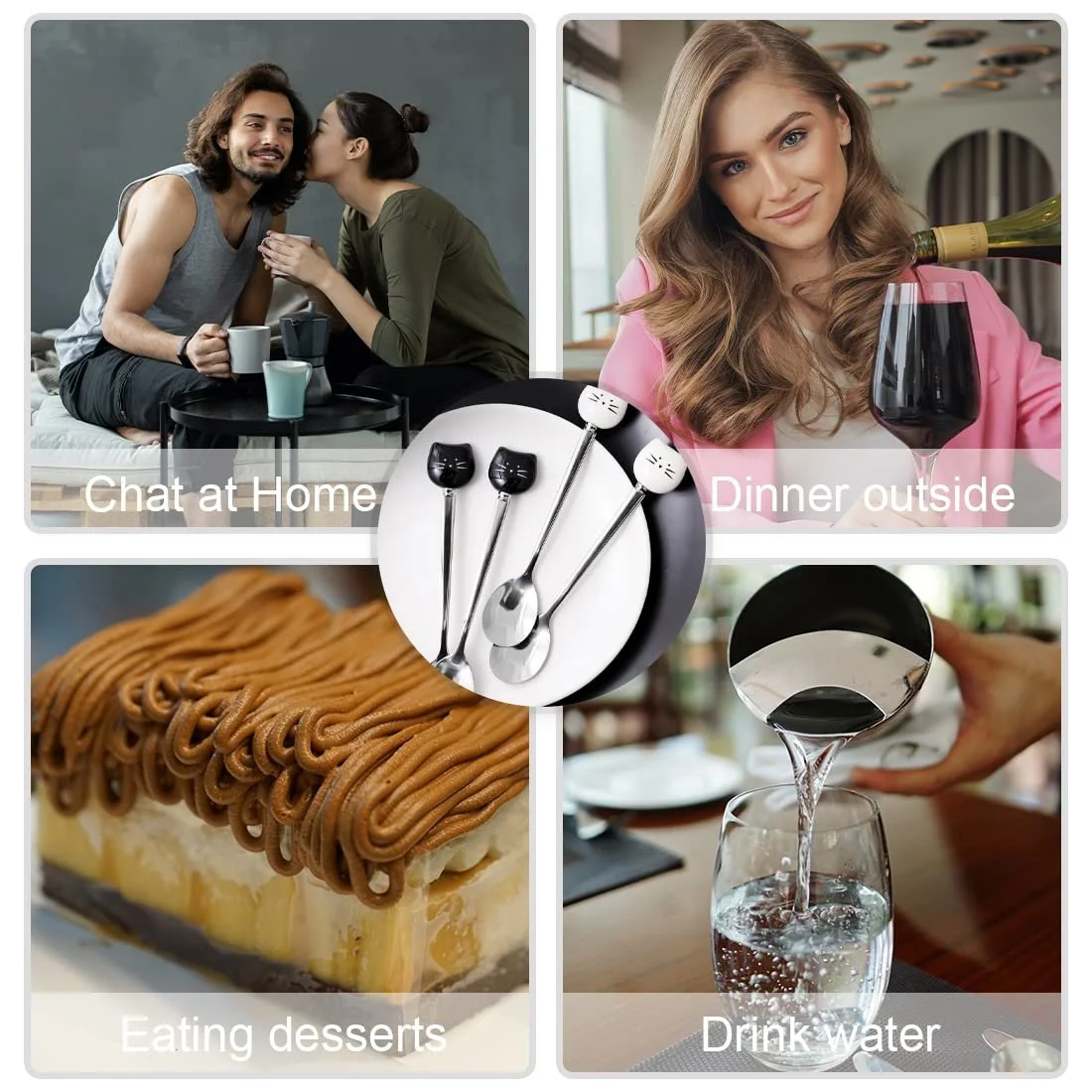 Ложка XPEX Котяча Голова, нержавіюча сталь, чорний, білий, набір 6 штук, фото №6