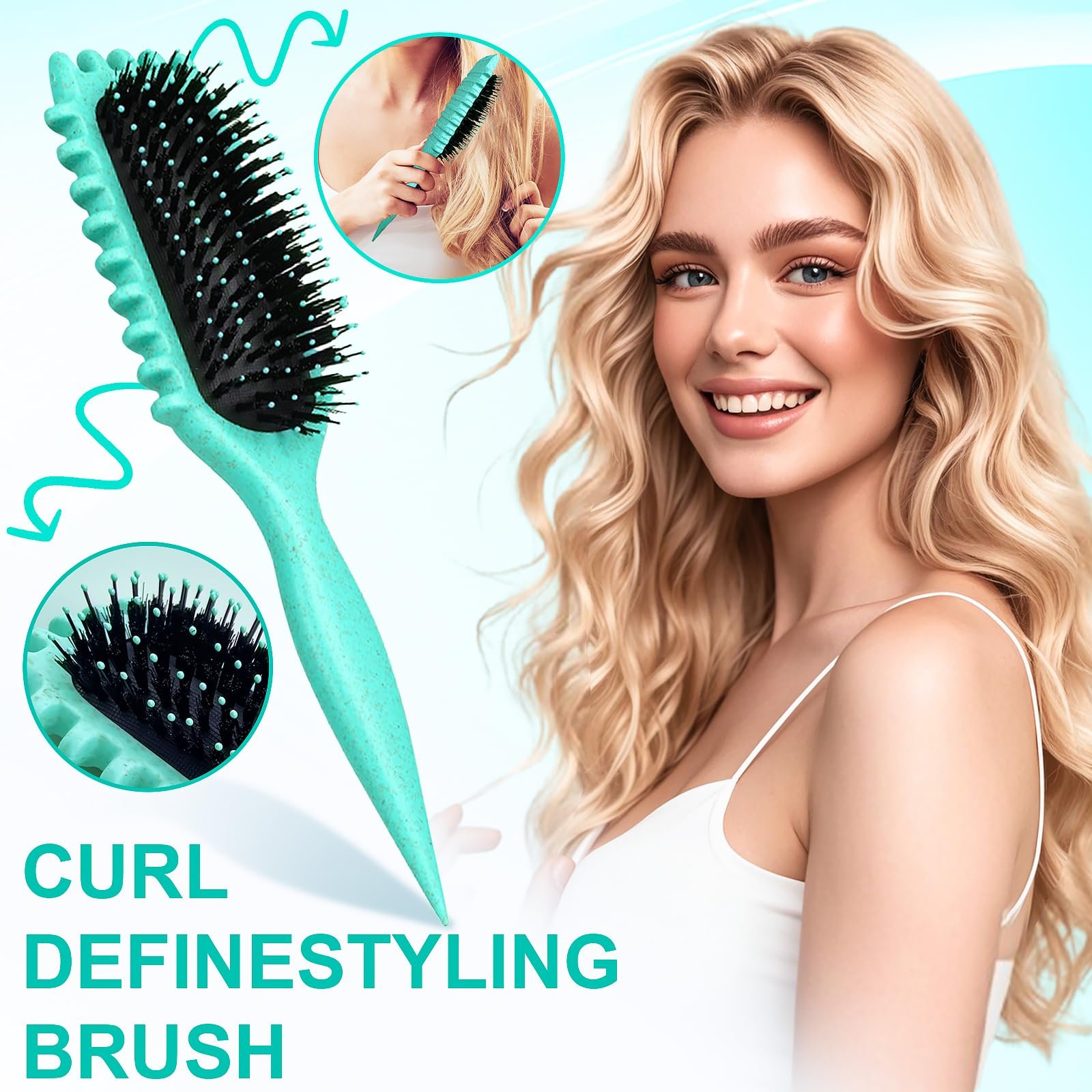 Щітка для кучерявого волосся Candy Brush Series 2024 з щетиною кабана для розчісування та надання форми, зменшує витягування та розділення завитків, для чітких локонів, зелена, фото №4