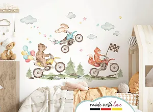 Наклейка на стіну Little Deco DL5071 M Лісові звірі на мотоциклах Набір synthetic.ua - Фото 1