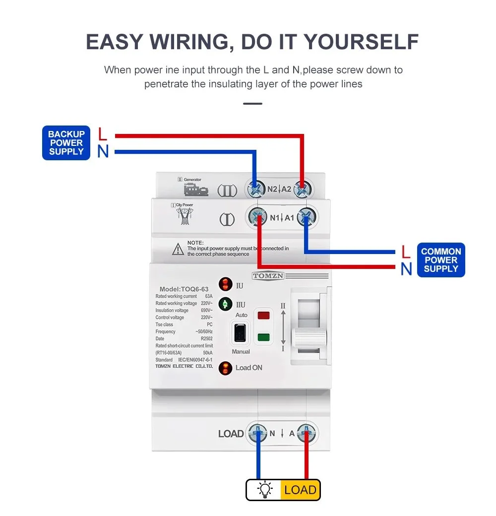 Автомат ввода резервного питания TOMZN TOQ6-63/2 2P 63A 220V АВР переключатель, фото №12