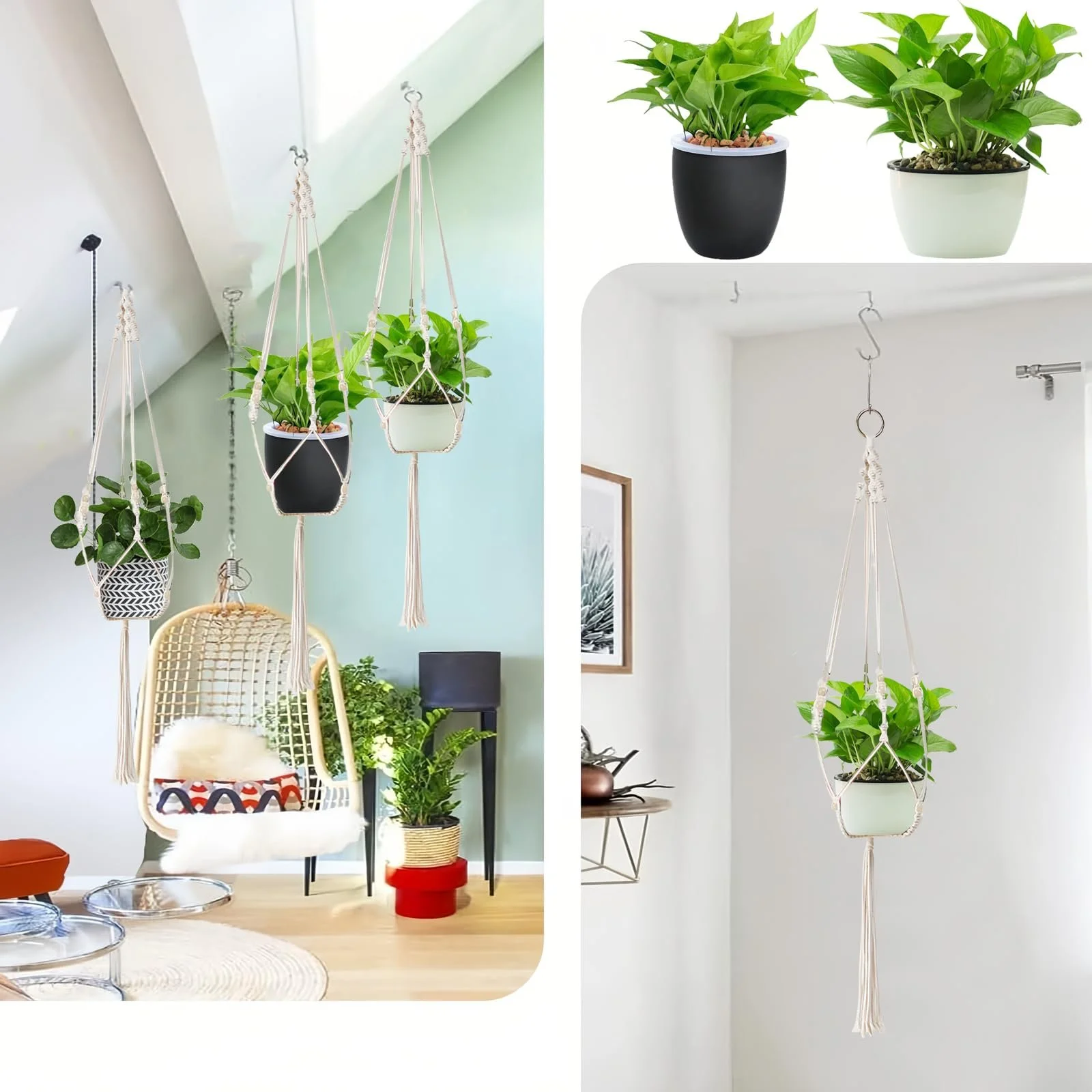 Подвесной кошик макраме набор 2 шт ручное плетение хлопок с 2 крючками, фото №6