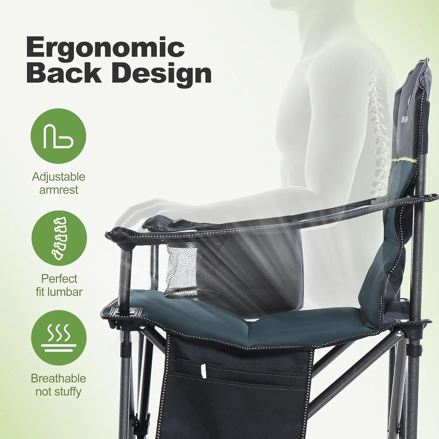 Розкладне крісло для кемпінгу ALPHA CAMP / до 200 кг / Чорно-зелений, фото №5 Розкладне крісло для кемпінгу ALPHA CAMP / до 200 кг / Чорно-зелений, фото №5