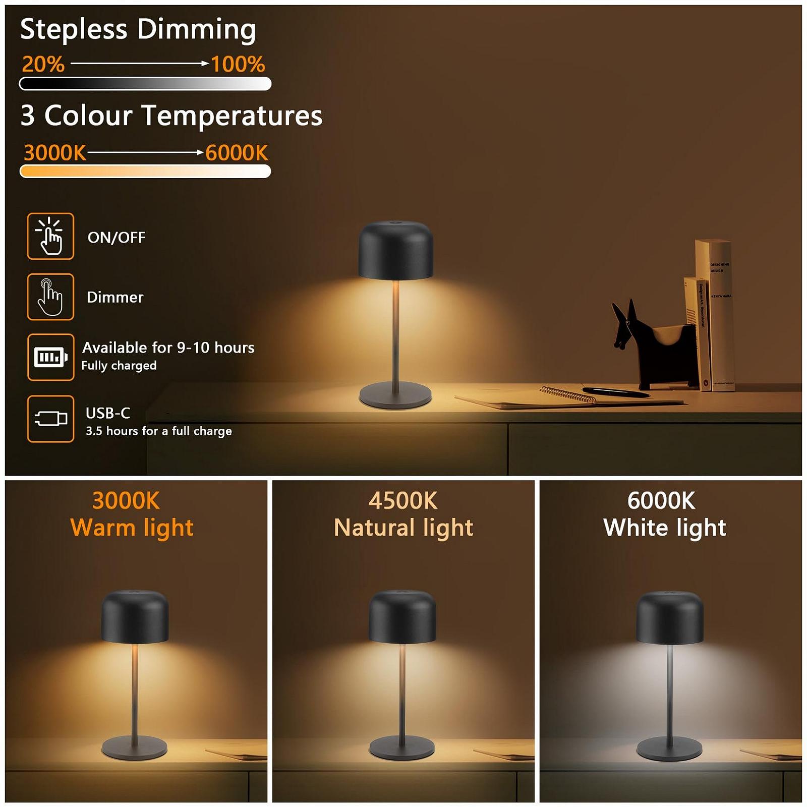 Настільна лампа LED Klighten 2 шт. Бездротова Акумуляторна IP54 Чорний, фото №3